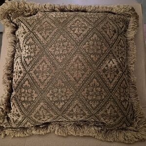 Borgata Textured Fringe Throw Pillow in Olive Green and Gold/Tan